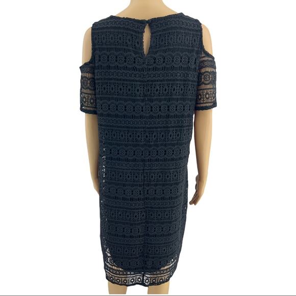 Design History LARGE Black Eyelet Lace Cold Shoulder Shift Midi Dress - Picture 4 of 5